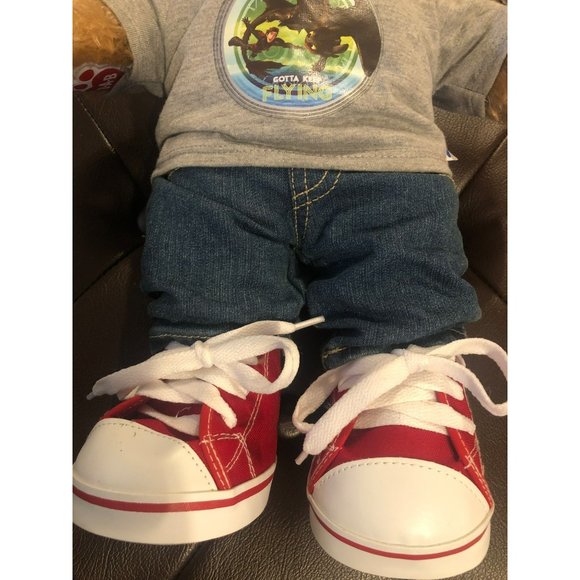 Build a Bear Teddy in T-Shirt, Jeans and Red High top Sneakers! - Picture 3 of 7